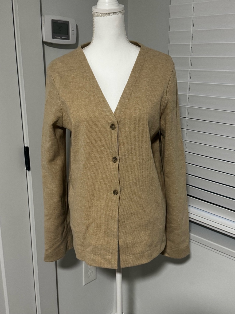 Love Button-Front V-Neck Cardigan - Tan